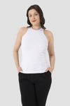 Picture of Kadın Fitilli Görünümlü Tişört Halter Yaka Beyaz Atlet