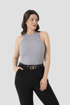 Picture of Kadın Fitilli Görünümlü Tişört Halter Yaka Gri Atlet