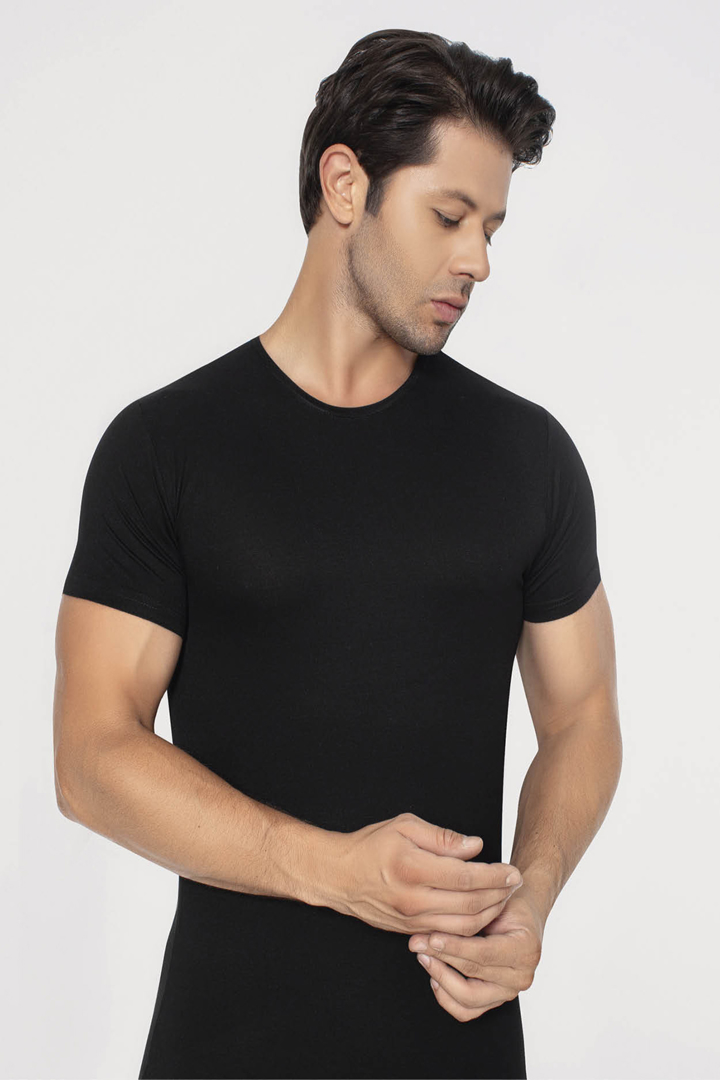 Picture of Erkek Bambu Tişört Bisiklet Yaka Kısa Kol  Siyah