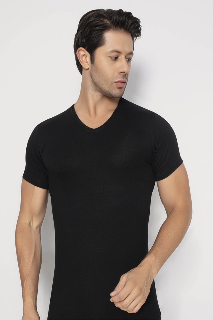 Picture of Erkek Bambu Tişört  V  Yaka Kısa Kol Siyah