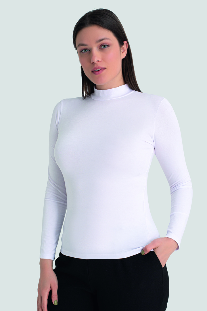 Picture of Kadın Beyaz Balıkçı Yaka Uzun Kollu Body