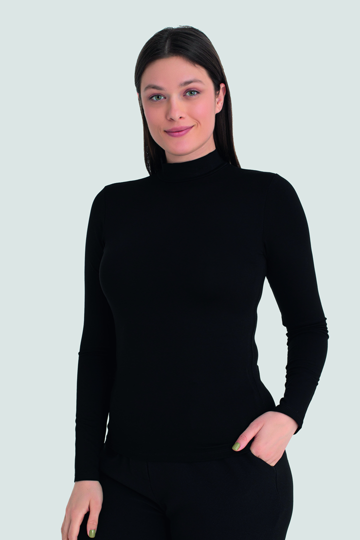 Picture of Kadın Siyah Balıkçı Yaka Uzun Kollu Body