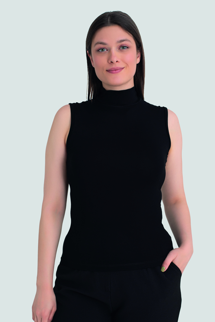 Picture of Kadın Siyah Balıkçı Yaka Kolsuz Body