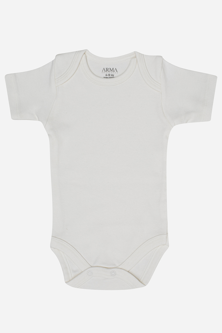 Picture of %100 Organik Pamuk Beyaz Kısa Kollu Bebek Çıtçıtlı Zıbın Body