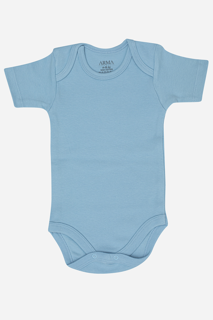 Picture of %100 Organik Pamuk Mavi Kısa Kollu Bebek Çıtçıtlı Zıbın Body