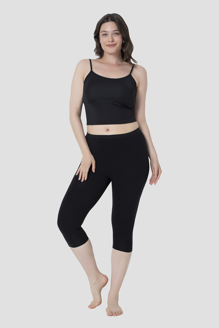 Picture of Kadın Diz Altı Kapri Boy Penye Tayt Siyah