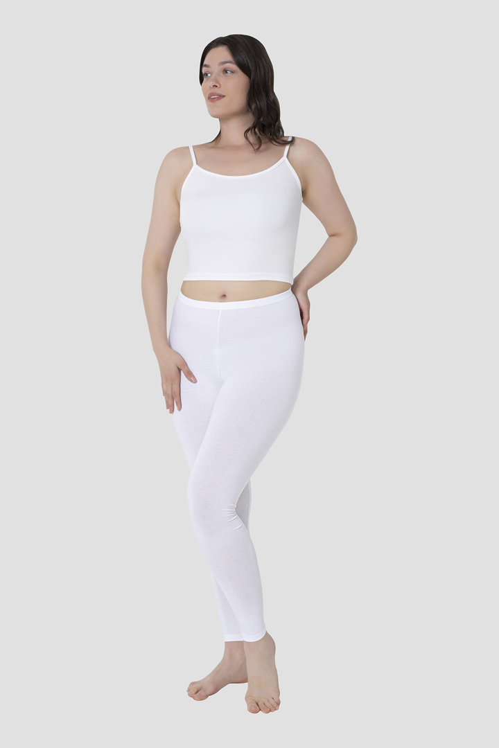 Picture of Kadın Beyaz Pamuklu Likralı Uzun Tayt