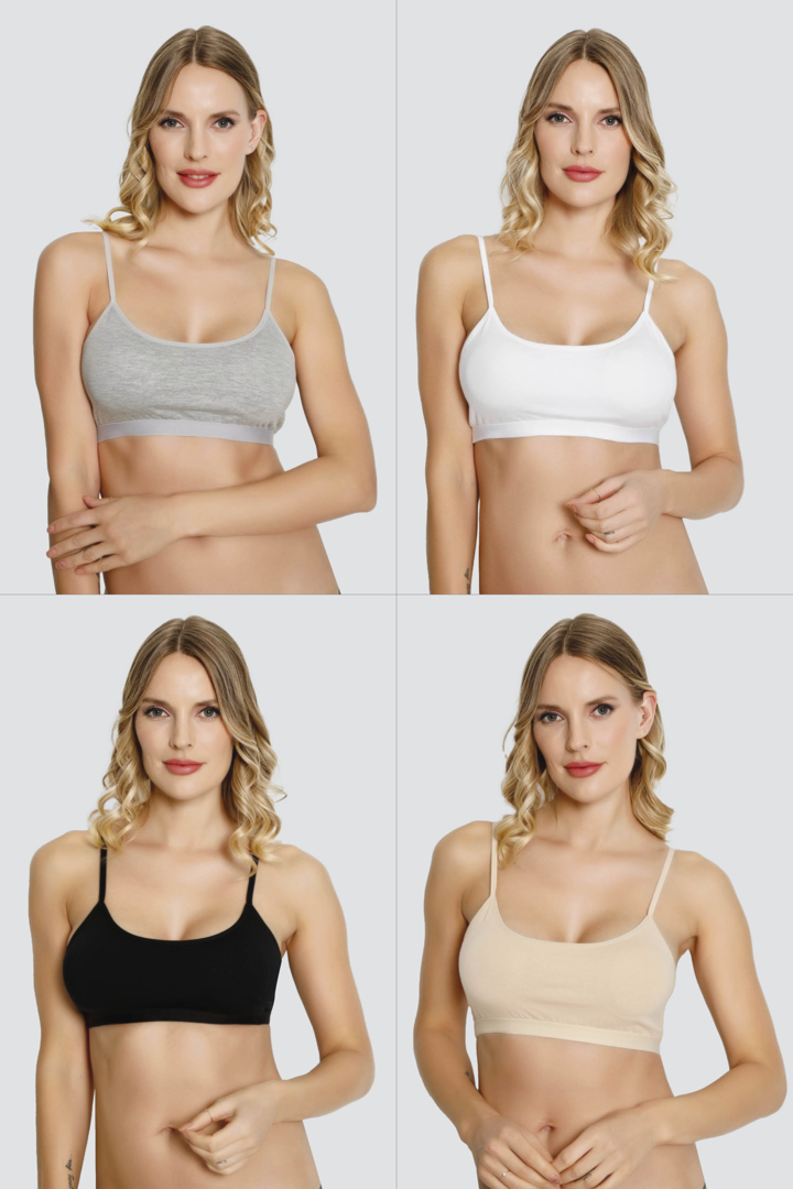 Picture of Kadın Renkli 4'lü Paket İp Askılı Çıkarılabilir Pedli Yarım Atlet