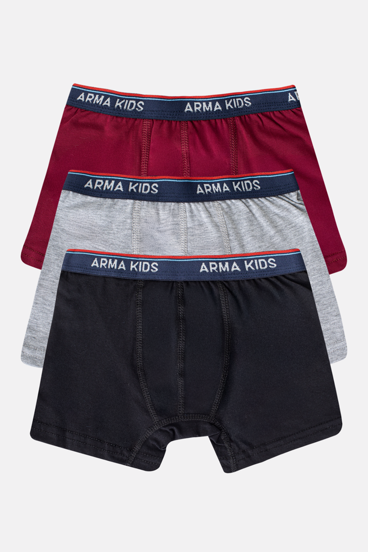 Picture of Erkek Çocuk Boxer Düz Renkli 3'lü Paket Pamuklu Likralı İç Çamaşırı