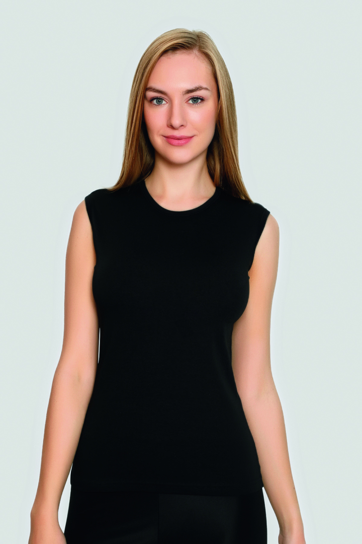 Picture of Kadın Siyah Sıfır Kollu Sıfır Yaka Atlet Kolsuz Tişört Likralı