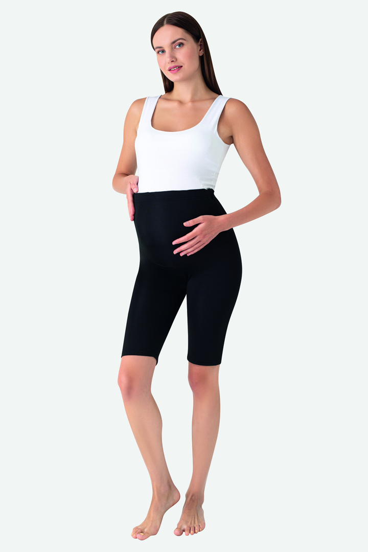 Picture of Diz Üstü Biker Esnek Ayarlanabilir Bel Kısa Hamile Tayt Siyah