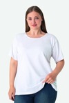 Picture of Kadın Beyaz Büyük Beden Bisiklet Yaka Pamuklu Likralı Esnek Kısa Kollu Tişört