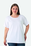 Picture of Kadın Beyaz Büyük Beden Bisiklet Yaka Pamuklu Likralı Esnek Kısa Kollu Tişört