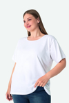 Picture of Kadın Beyaz Büyük Beden Bisiklet Yaka Pamuklu Likralı Esnek Kısa Kollu Tişört