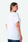 Picture of Kadın Beyaz Büyük Beden Bisiklet Yaka Pamuklu Likralı Esnek Kısa Kollu Tişört