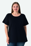 Picture of Kadın Siyah Büyük Beden Bisiklet Yaka Pamuklu Likralı Esnek Kısa Kollu Tişört