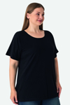 Picture of Kadın Siyah Büyük Beden Bisiklet Yaka Pamuklu Likralı Esnek Kısa Kollu Tişört
