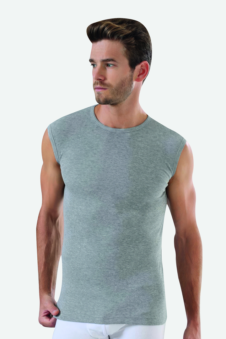 Picture of Gri Kolsuz Erkek Atlet Yuvarlak Yaka Sıfır Kol Tişört %100 Pamuklu