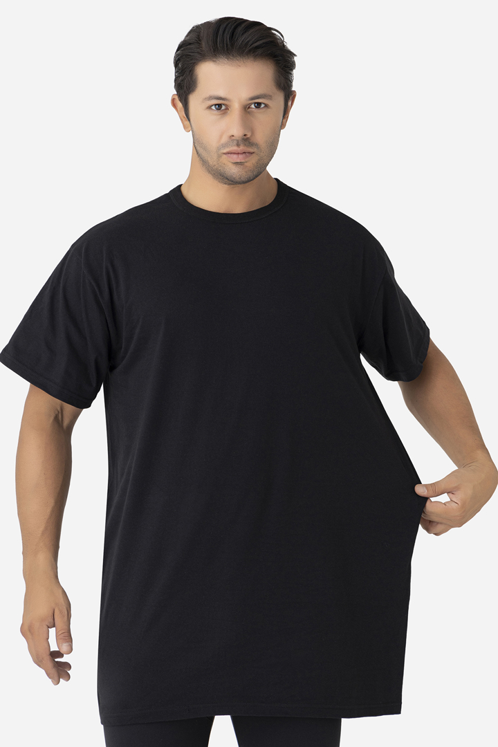 Picture of Siyah Erkek Büyük Beden Tişört Sıfır Yaka Kısa Kollu Fanila %100 Pamuk Penye