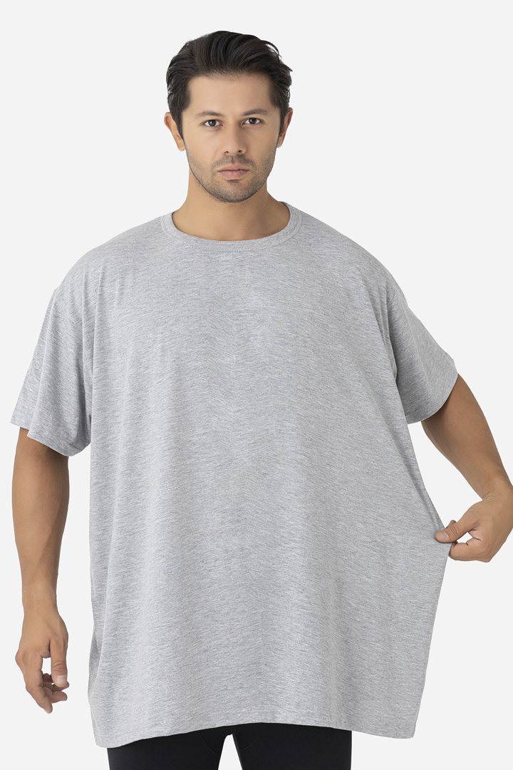 Picture of Gri Erkek Büyük Beden Tişört Sıfır Yaka Kısa Kollu Fanila %100 Pamuk Penye