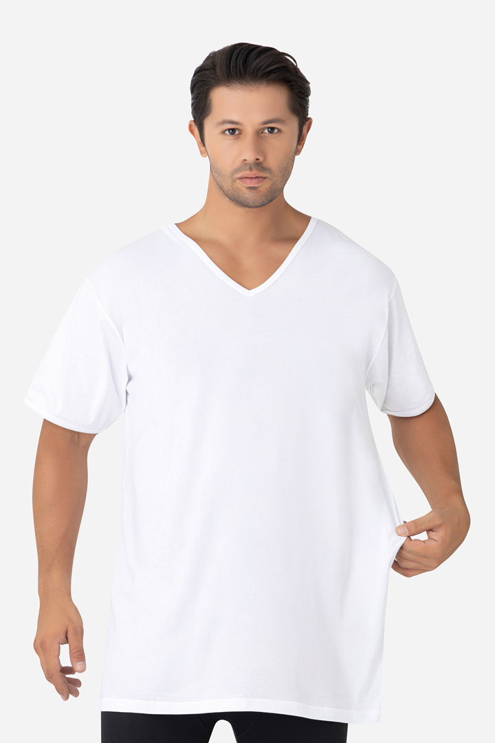 Picture of Beyaz Erkek Büyük Beden Tişört V Yaka Kısa Kollu Fanila %100 Pamuklu