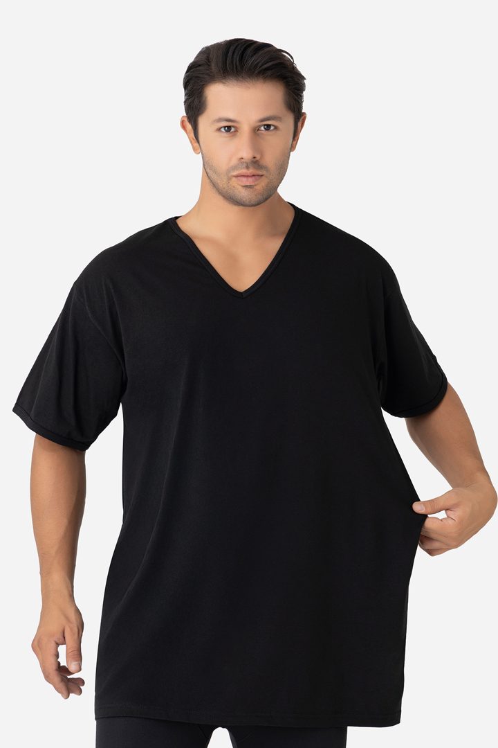 Picture of Siyah Erkek Büyük Beden Tişört V Yaka Kısa Kollu Fanila %100 Pamuklu