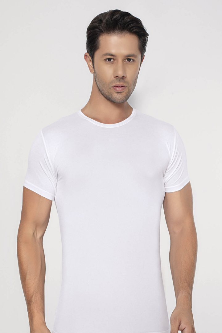 Picture of Erkek Slim Fit Dar Kesim Pamuklu Yumuşak Dokulu Beyaz Bisiklet Yaka Basic Tişört