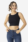 Picture of Kadın Pamuklu Fitilli Halter Yaka Kalın Askılı Crop Siyah