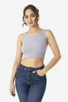 Picture of Kadın Pamuklu Kaşkorse Bisiklet Yaka Kalın Askılı Crop Gri