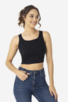 Picture of Kadın Pamuklu Kaşkorse Bisiklet Yaka Kalın Askılı Crop Siyah