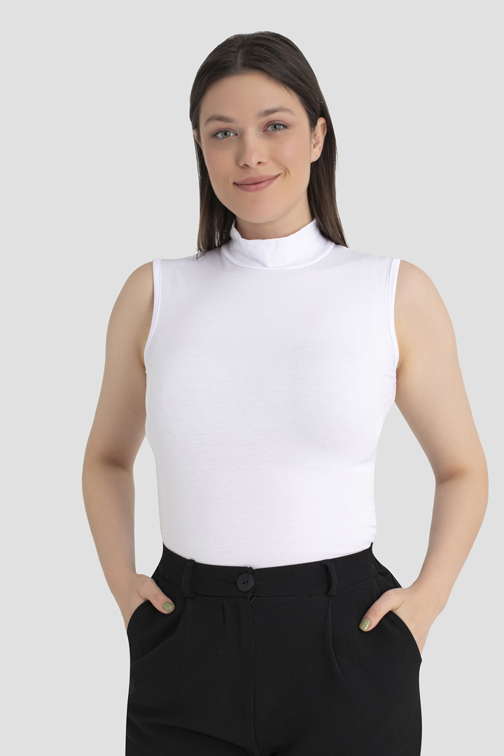 Picture of Kadın Beyaz Balıkçı Yaka Kolsuz Body