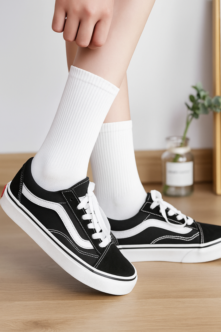 Picture of 6'lı Unisex Pamuklu Düz Beyaz Tenis Çorap Seti Soket Boy