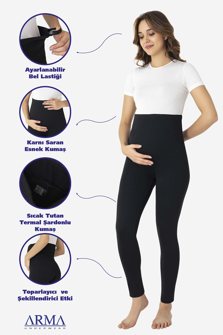 Picture of Termal Şardonlu Sıcak Tutan Esnek Beli Ayarlanabilir Kışlık Hamile Tayt Siyah