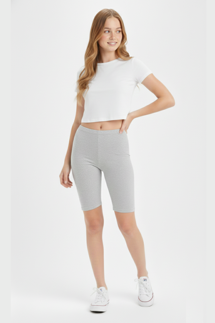 Picture of Kız Çocuk Gri Kısa Tayt Pamuklu Likralı Düz Basic