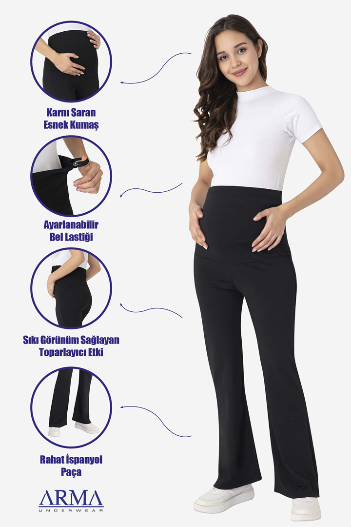 Picture of İspanyol Paça Yüksek Bel Esnek Toparlayıcı Hamile Tayt Siyah